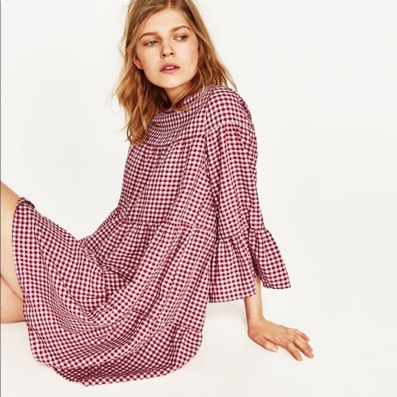 Zara Dresses & Skirts - Zara Red White Checked Gingham Smock Dress
